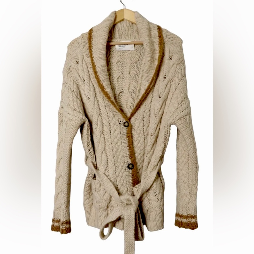 Hello I love you Alpaca blend, Wool Sweater Cream Cable Knit Long Sleeves Size 2